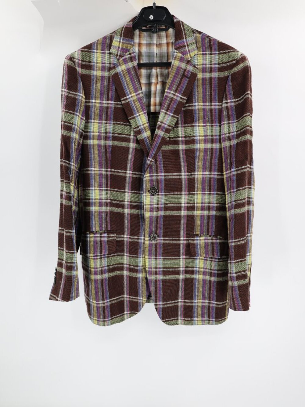 Etro Sport Coat Mens 40R Plaid Linen Silk Blend Two Button Blazer Made in Italy